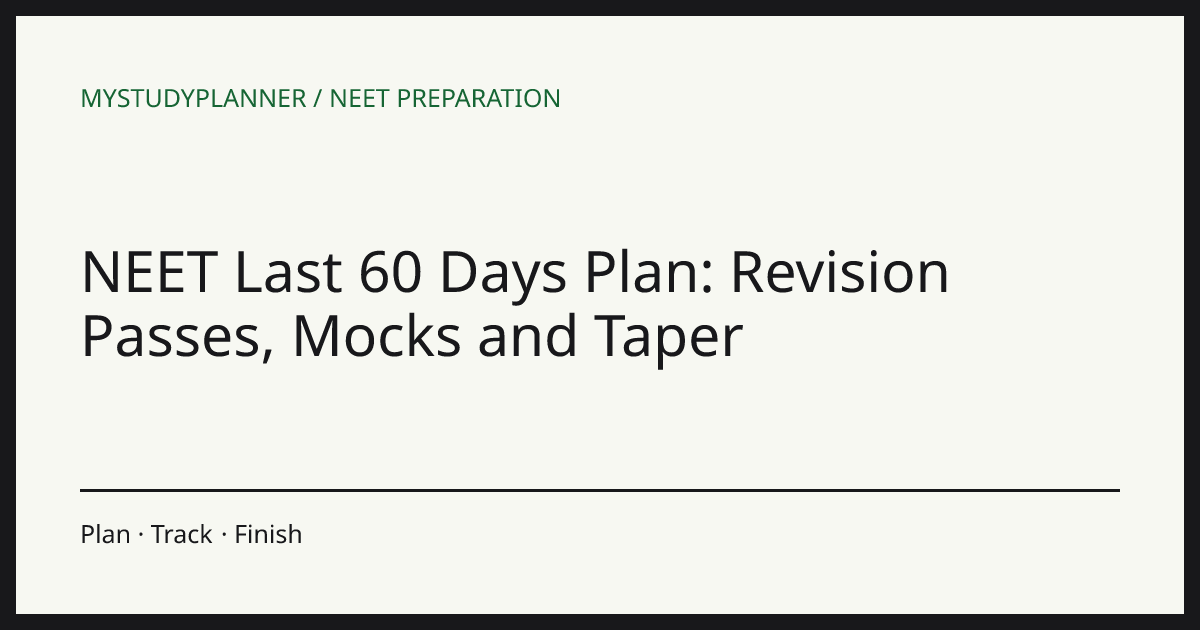 NEET Last 60 Days Plan: Revision Passes, Mocks and Taper