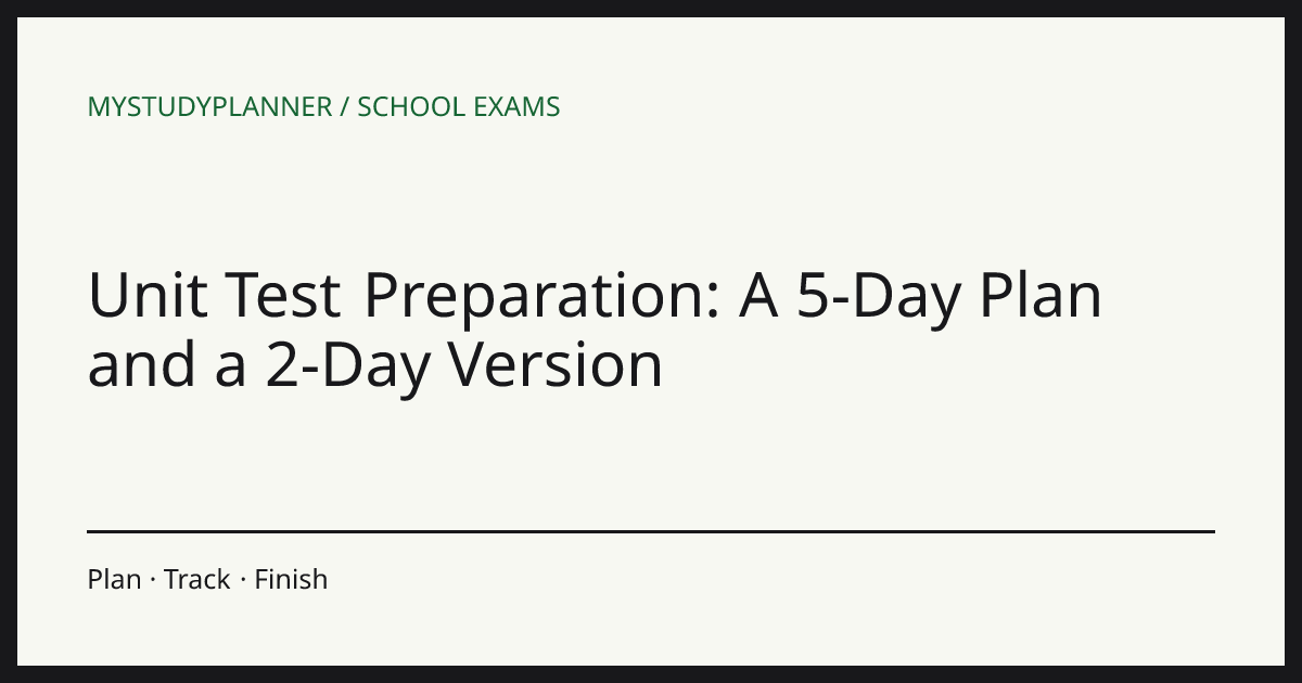 Unit Test Preparation: A 5-Day Plan and a 2-Day Version